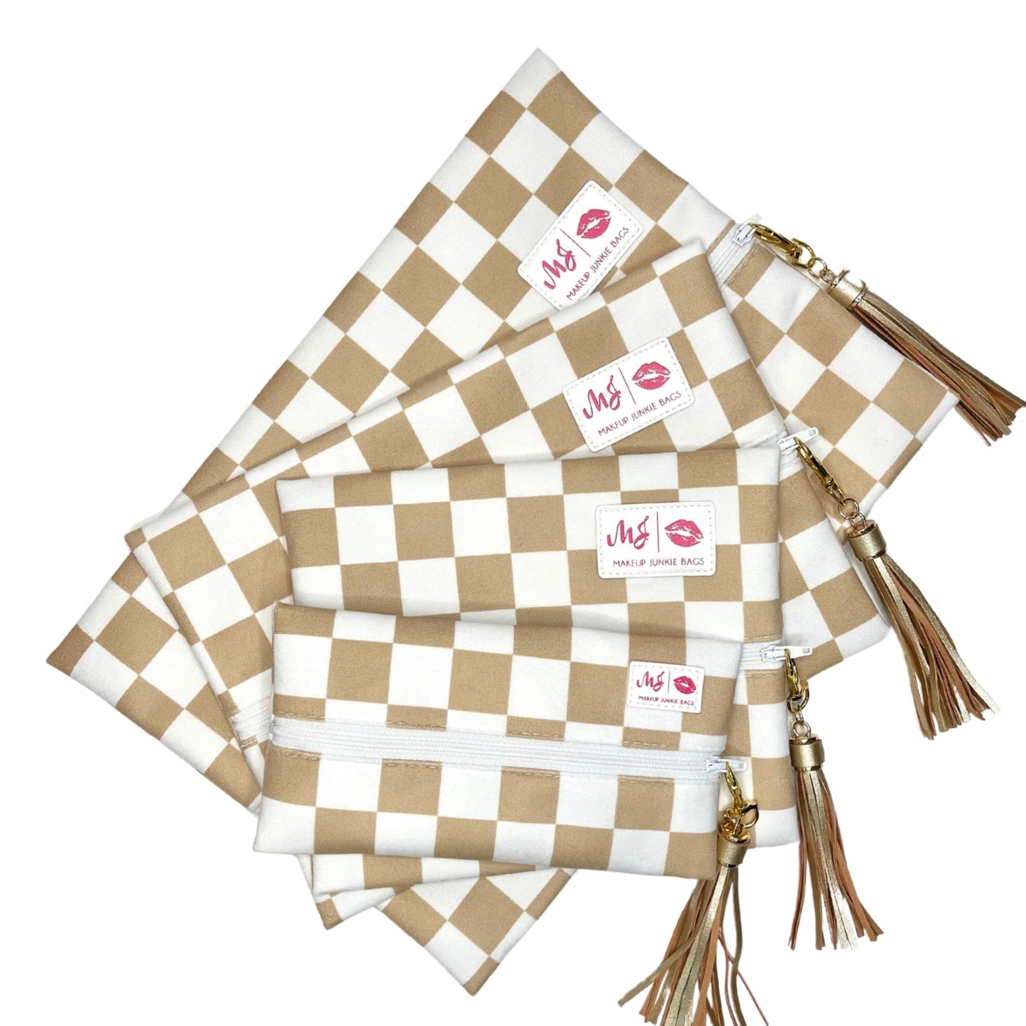 Makeup Junkie Khaki Checkered Makeup Bag