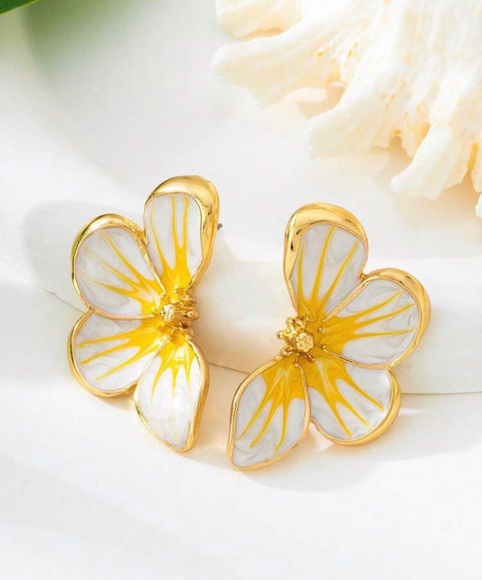 Hand-painted Enamel Flower Earrings