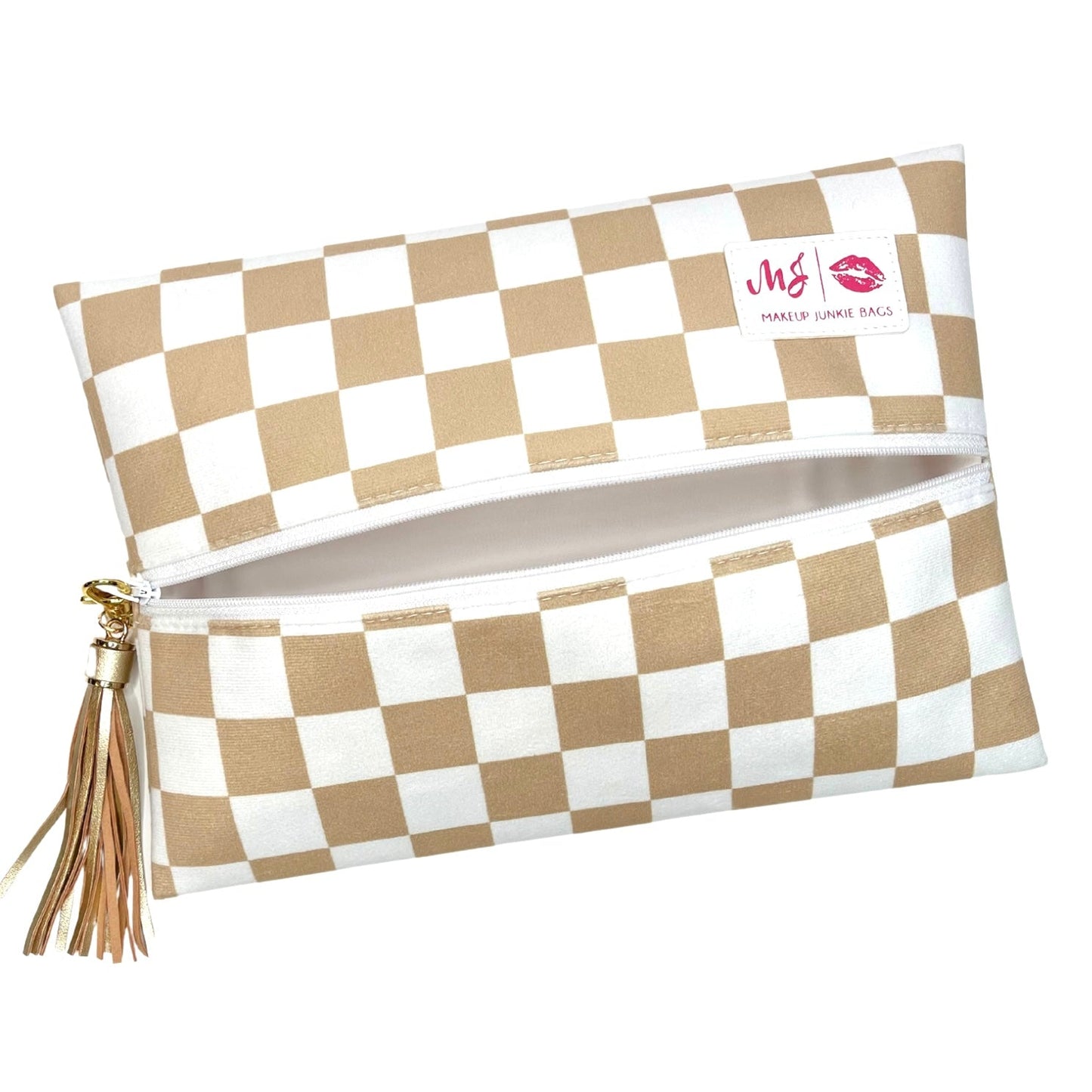 Makeup Junkie Khaki Checkered Makeup Bag
