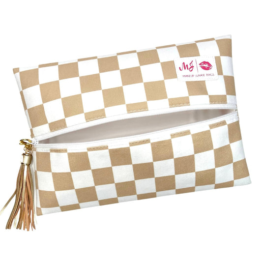 Makeup Junkie Khaki Checkered Makeup Bag
